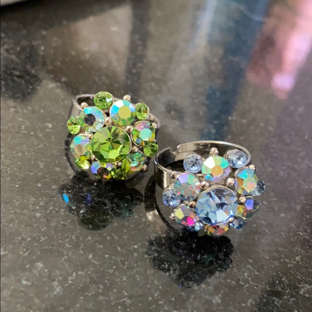 Boho vintage flower rings set sparkly adjustable statement ring costume jewelry - Picture 2 of 9